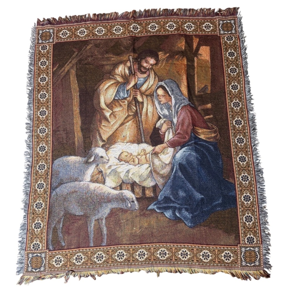 American Weavers Nativity Throw Blanket Unisex OS Multi‎ Excellent Woven Vintage